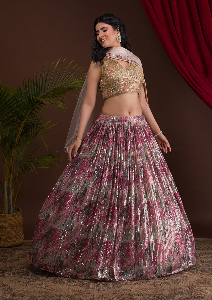 Pink Cutdana Net Readymade Lehenga-Koskii