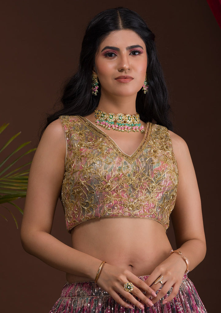 Pink Cutdana Net Readymade Lehenga-Koskii