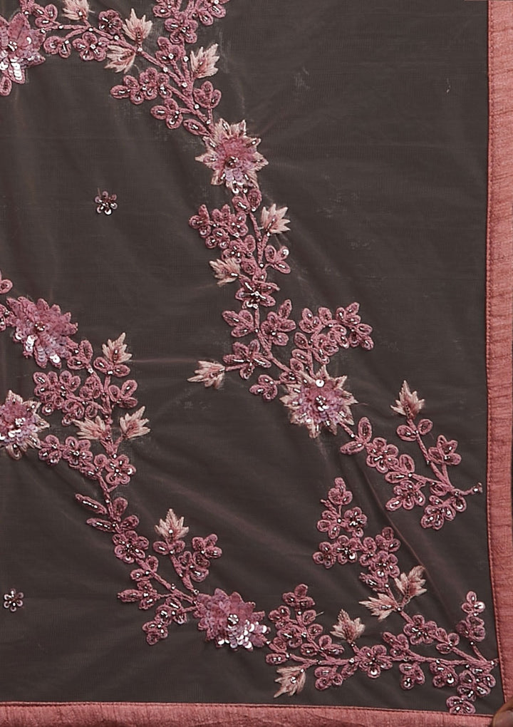 Pink Cutdana Net Designer Gown - koskii