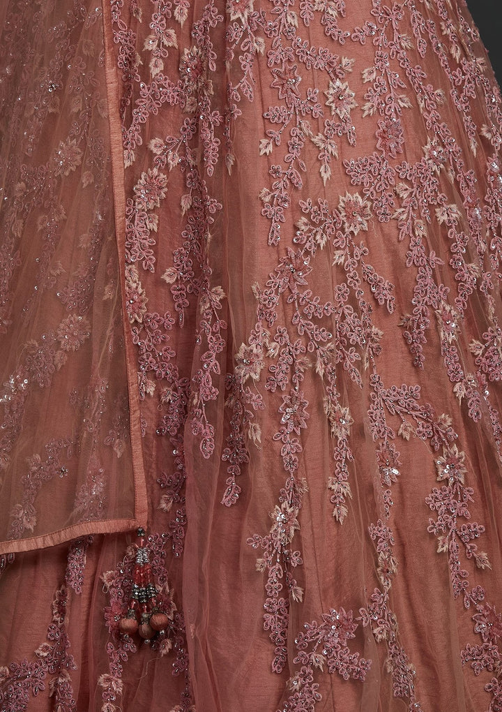 Pink Cutdana Net Designer Gown - koskii