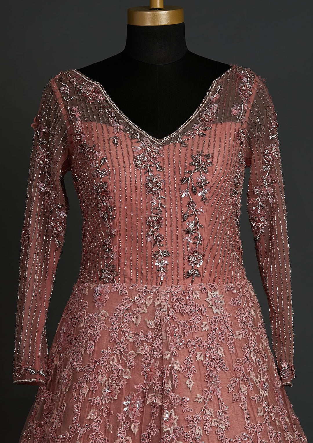 Pink Cutdana Net Designer Gown - koskii