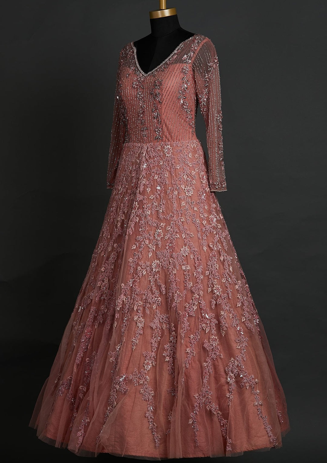 Pink Cutdana Net Designer Gown - koskii