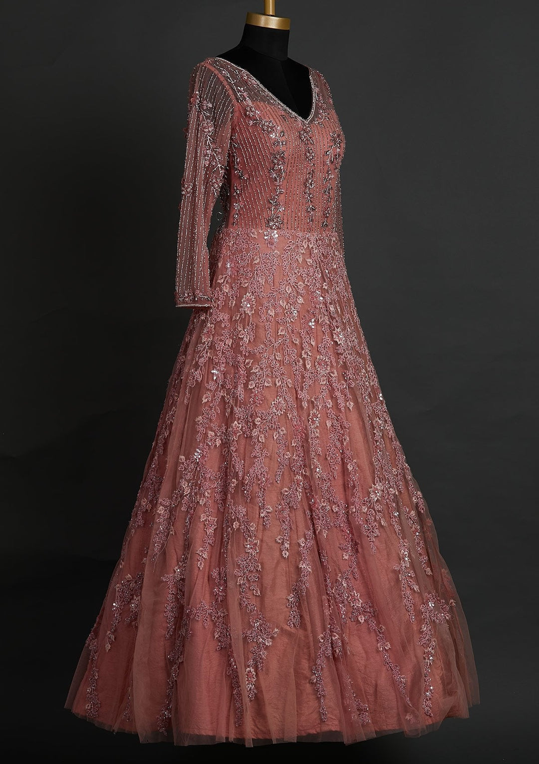 Pink Cutdana Net Designer Gown - koskii