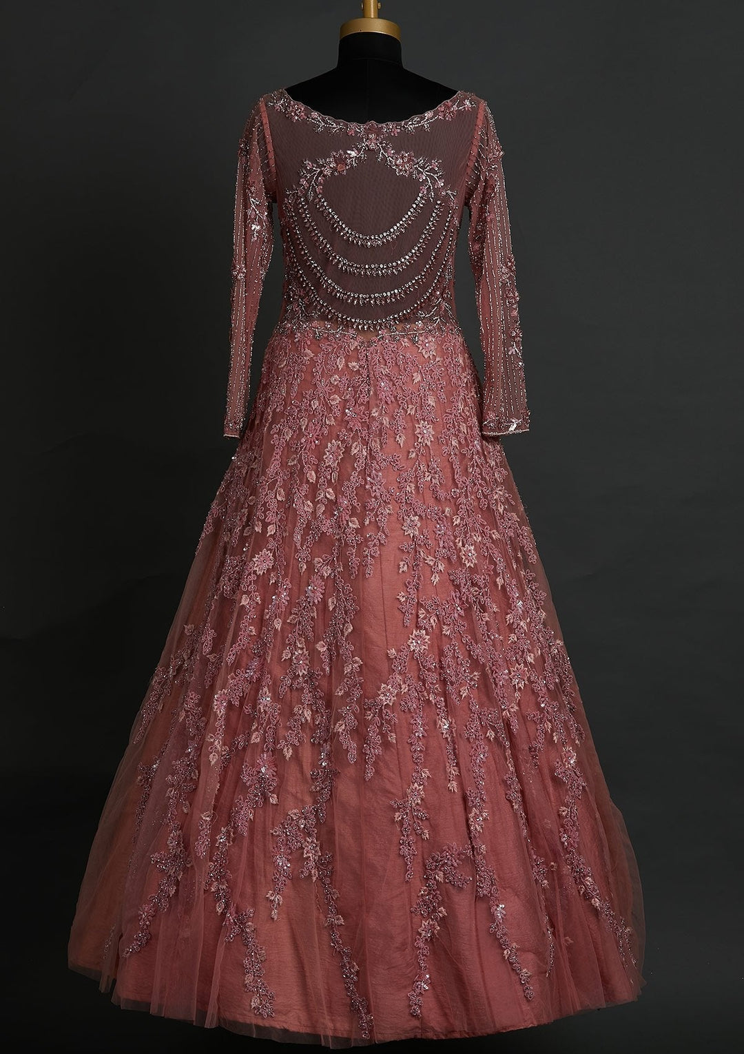 Pink Cutdana Net Designer Gown - koskii
