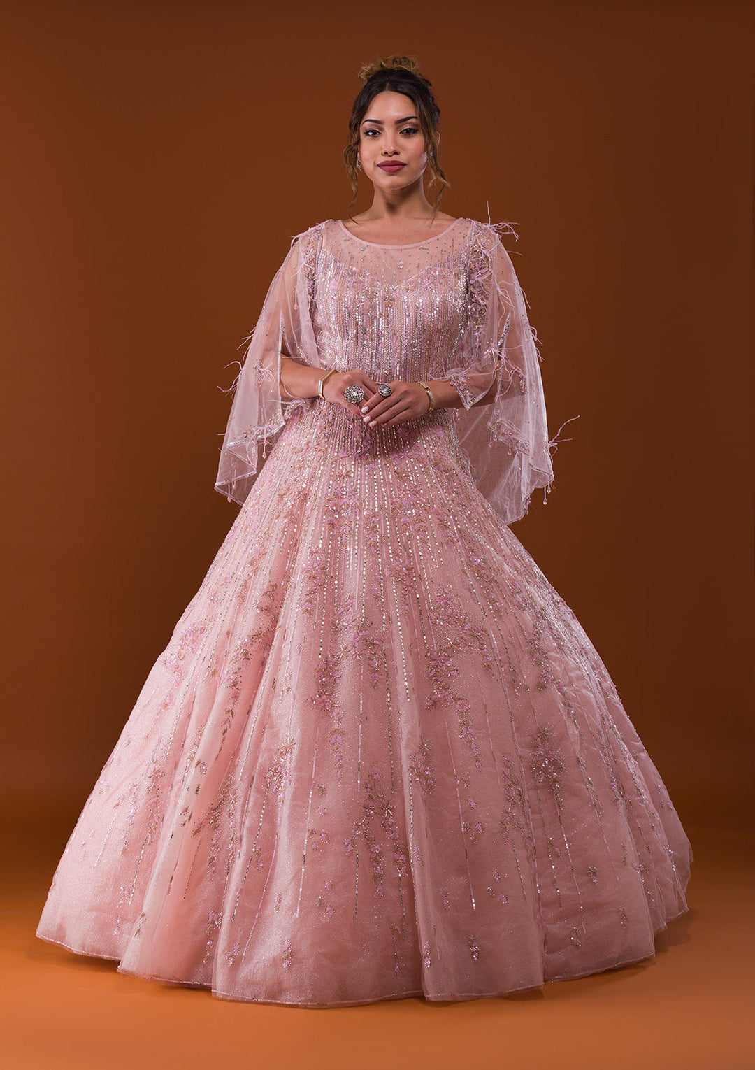 Pink Cutdana Net Designer Gown-Koskii