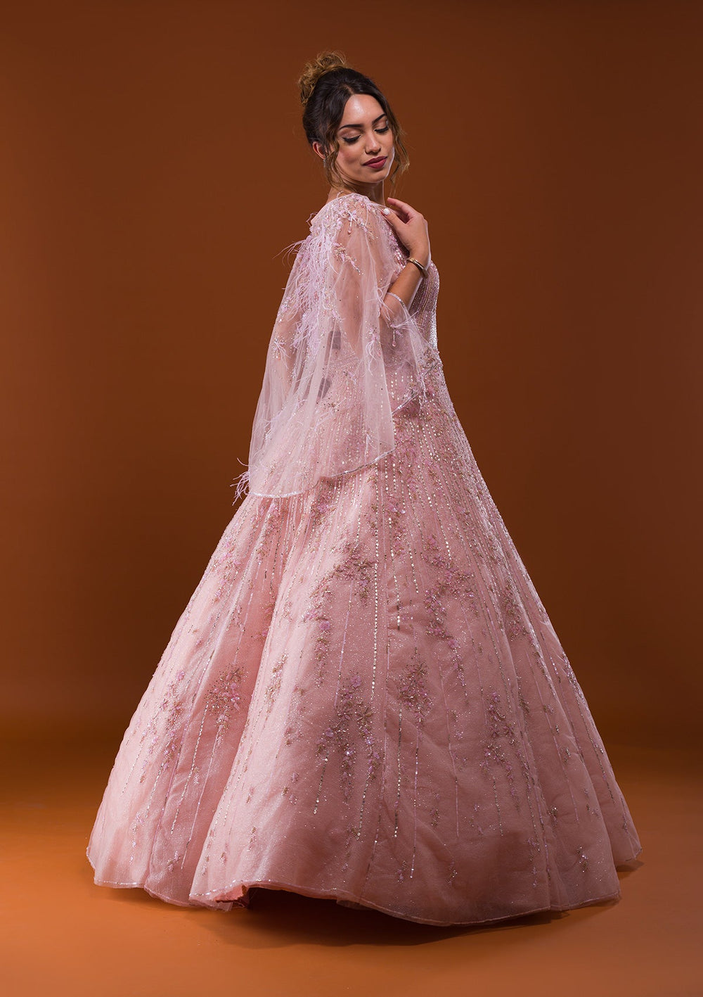 Pink Cutdana Net Designer Gown-Koskii