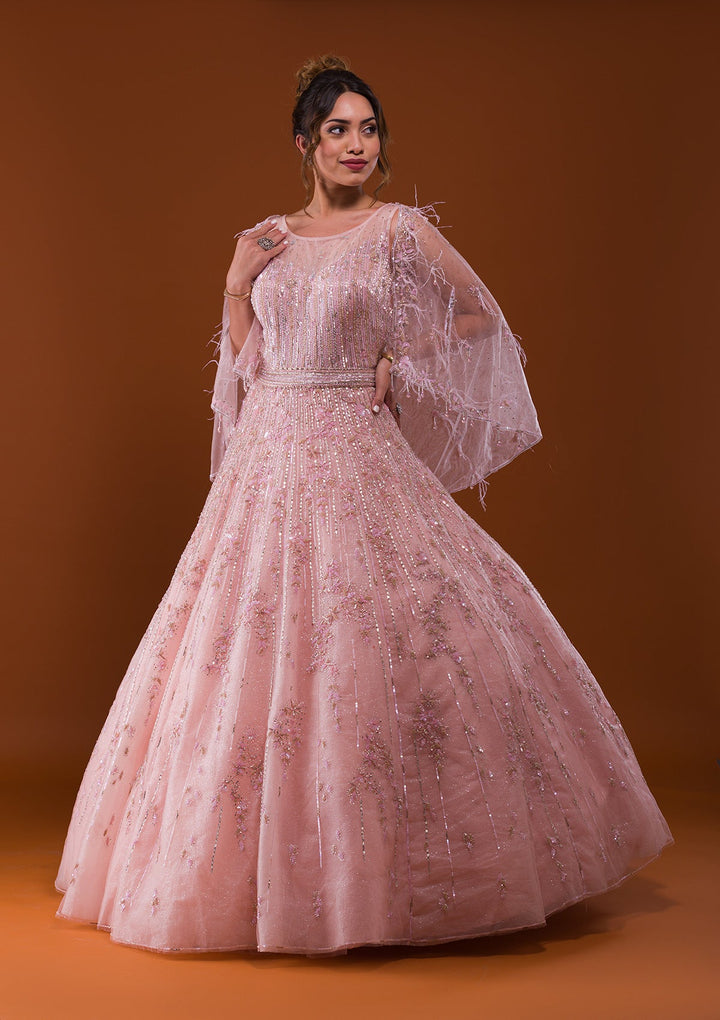Pink Cutdana Net Designer Gown-Koskii