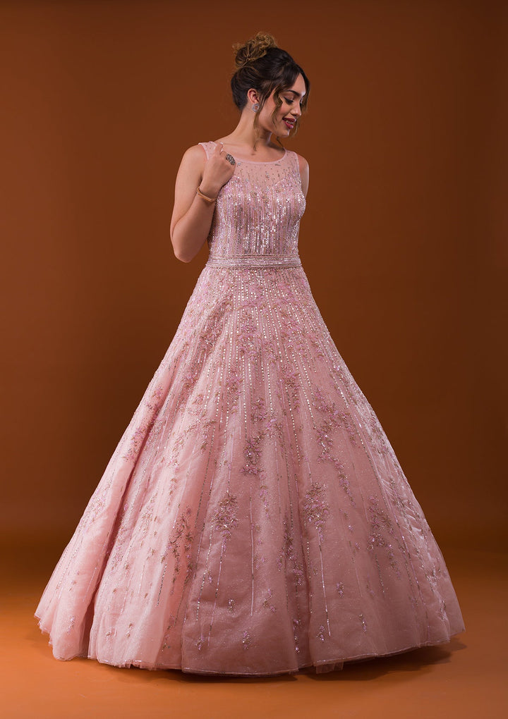 Pink Cutdana Net Designer Gown-Koskii