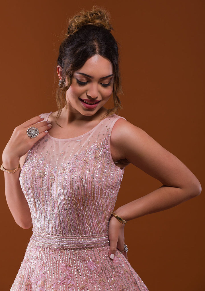 Pink Cutdana Net Designer Gown-Koskii