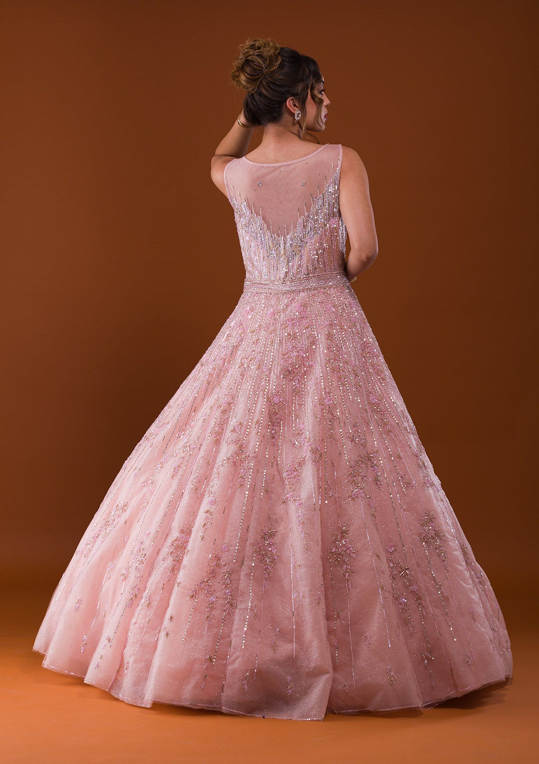 Pink Cutdana Net Designer Gown-Koskii