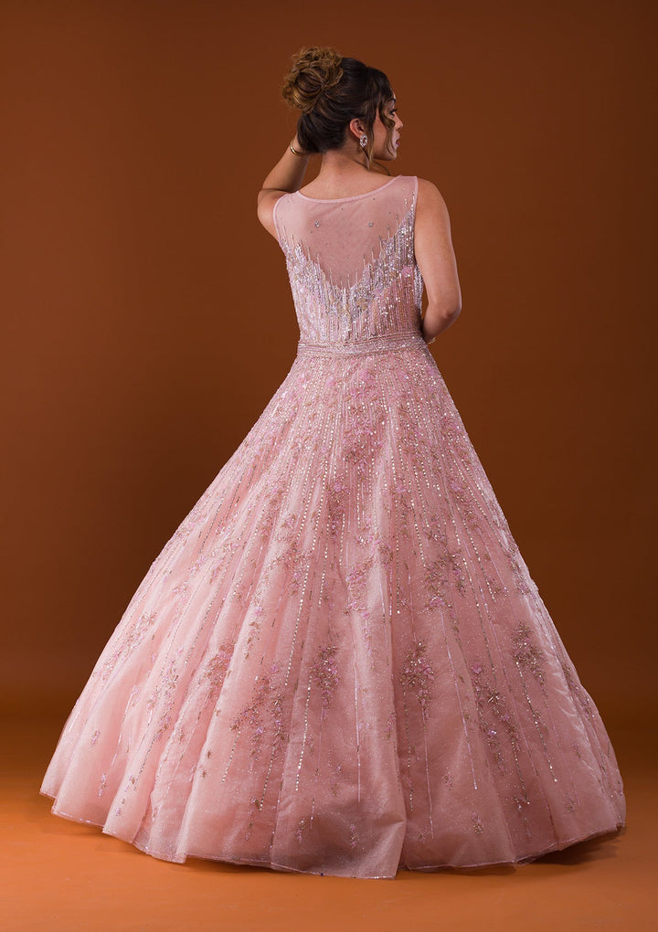 Pink Cutdana Net Designer Gown-Koskii