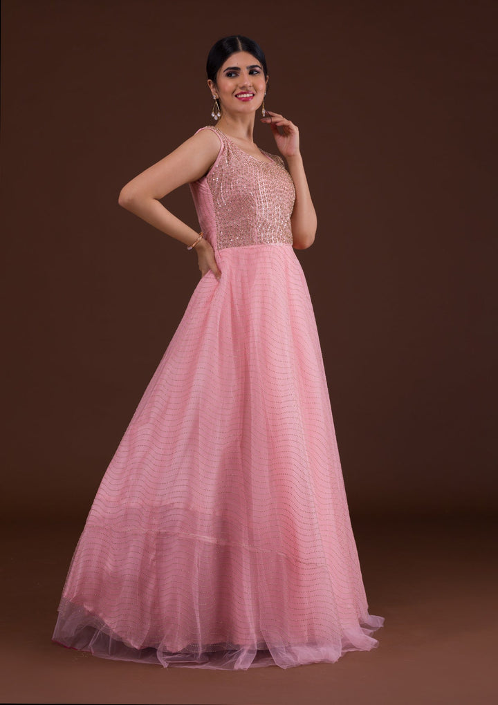 Pink Cutdana Net Designer Gown-Koskii
