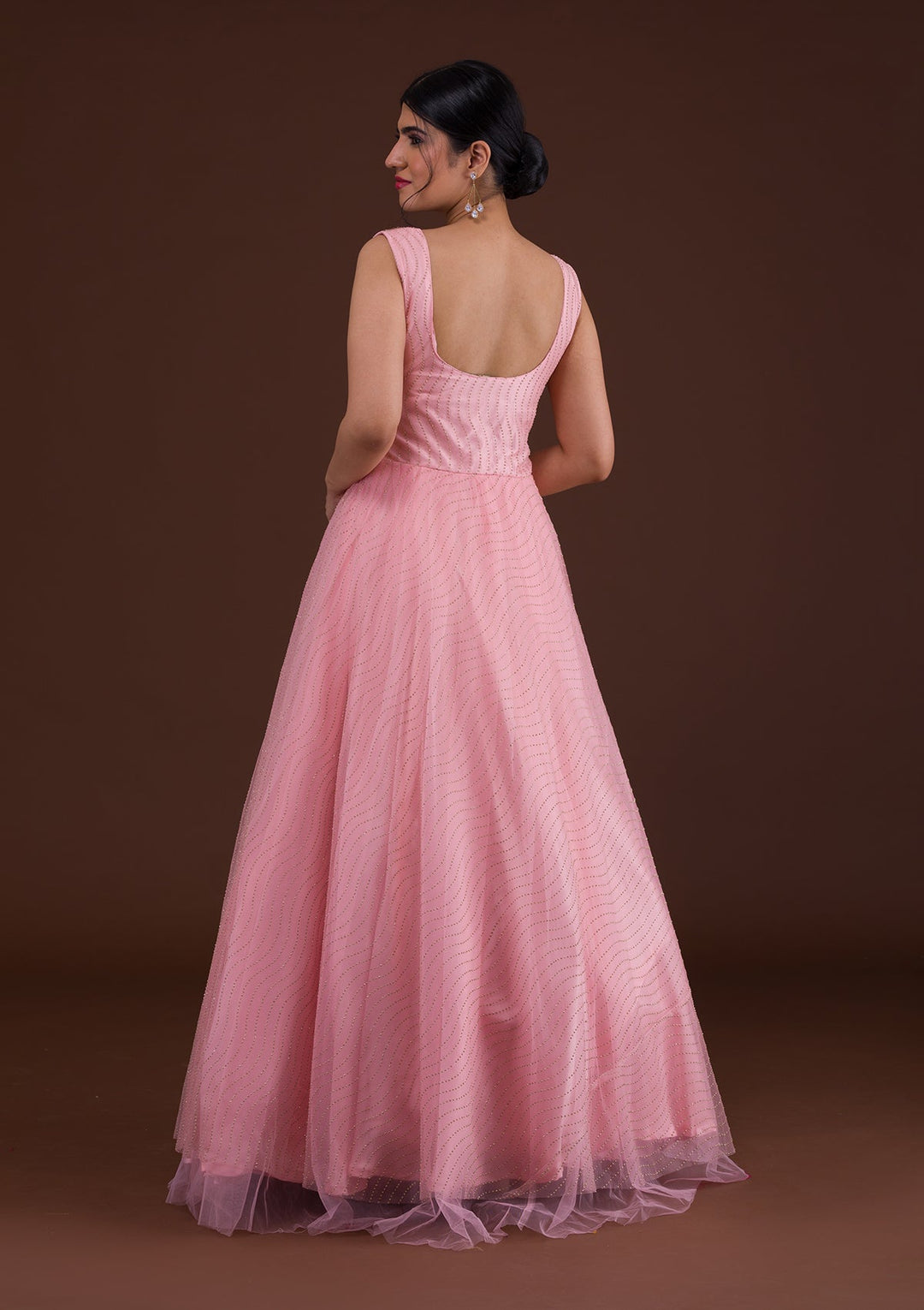 Pink Cutdana Net Designer Gown-Koskii