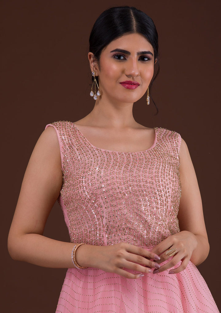 Pink Cutdana Net Designer Gown-Koskii