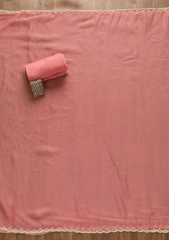Pink Cutdana Organza Unstitched Salwar Kameez-Koskii