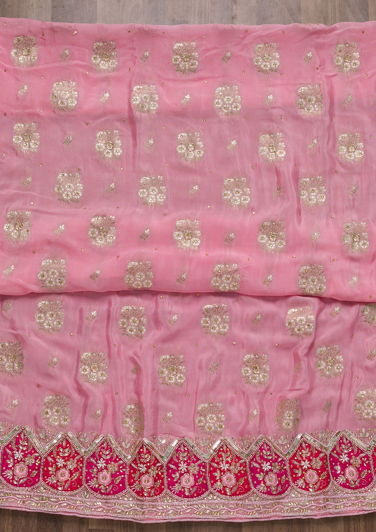 Pink Cutdana Semi Crepe Unstitched Salwar Suit-Koskii