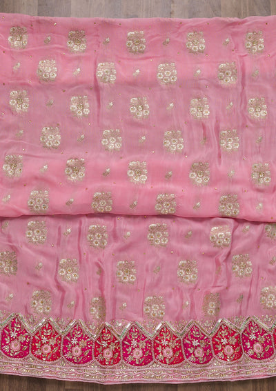 Pink Cutdana Semi Crepe Unstitched Salwar Suit-Koskii