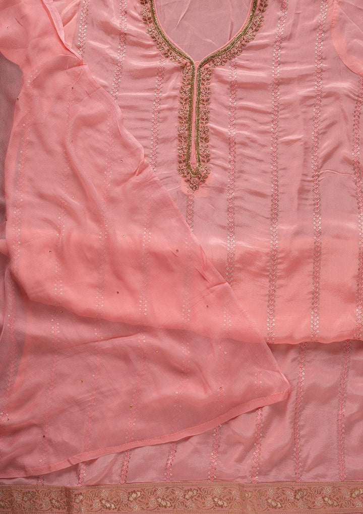 Pink Cutdana Semi Crepe Designer Unstitched Salwar Suit - koskii