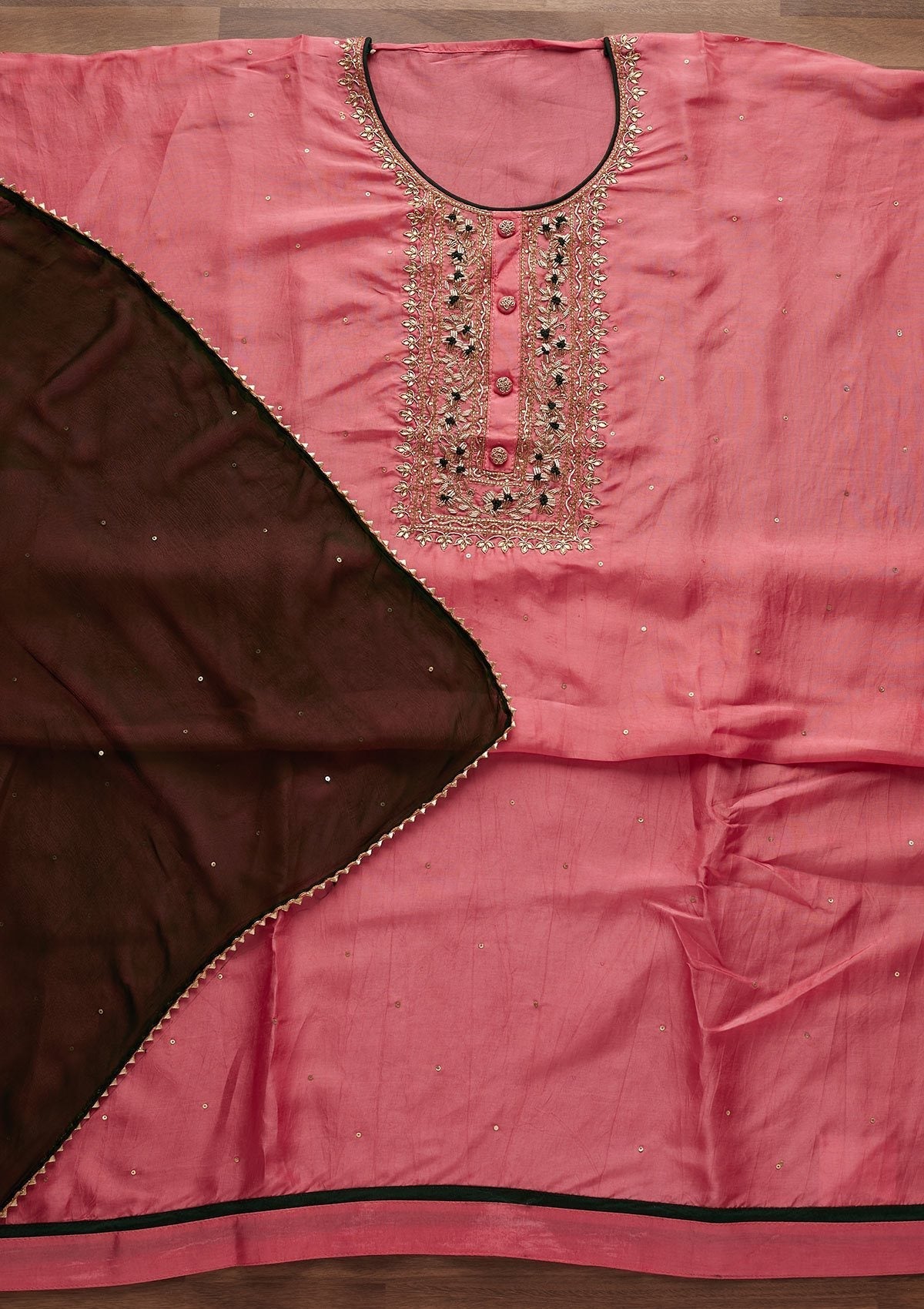 Pink Cutdana Semi Crepe Designer Unstitched Salwar Suit - Koskii