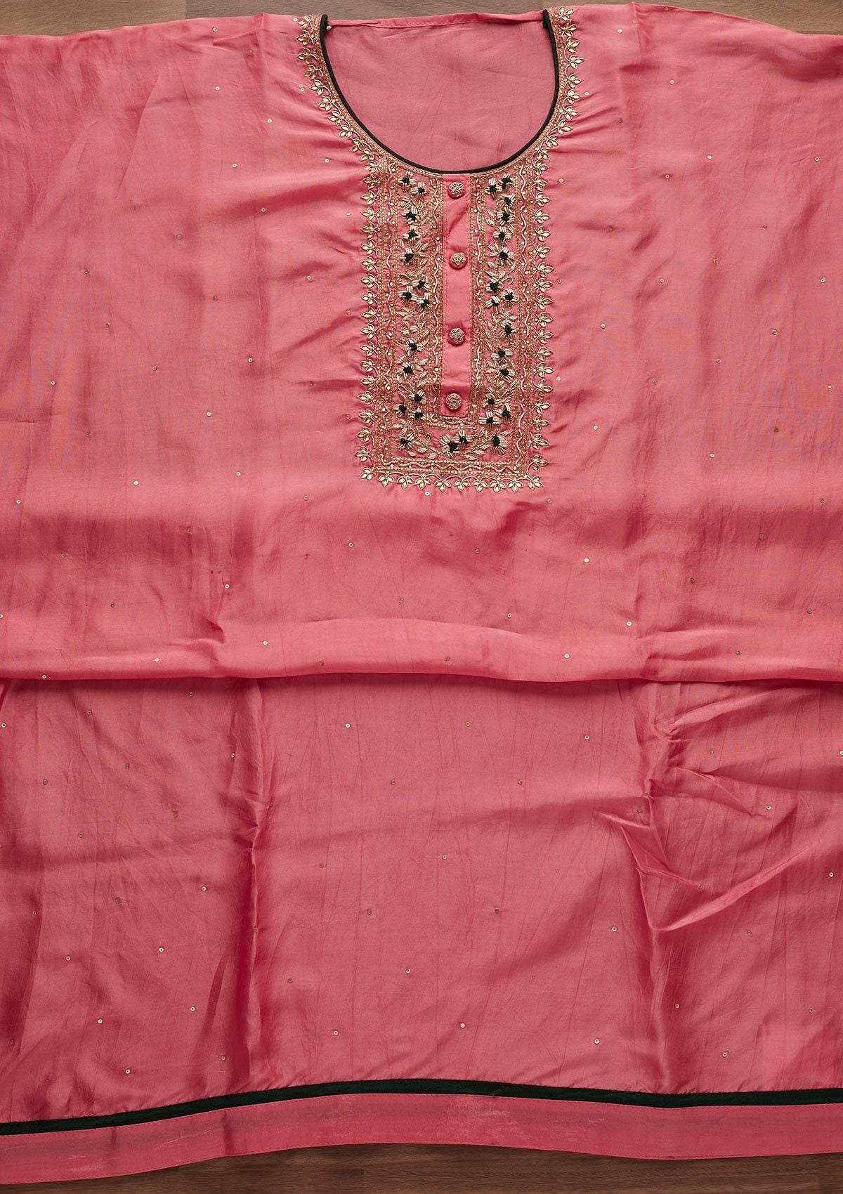 Pink Cutdana Semi Crepe Designer Unstitched Salwar Suit - Koskii