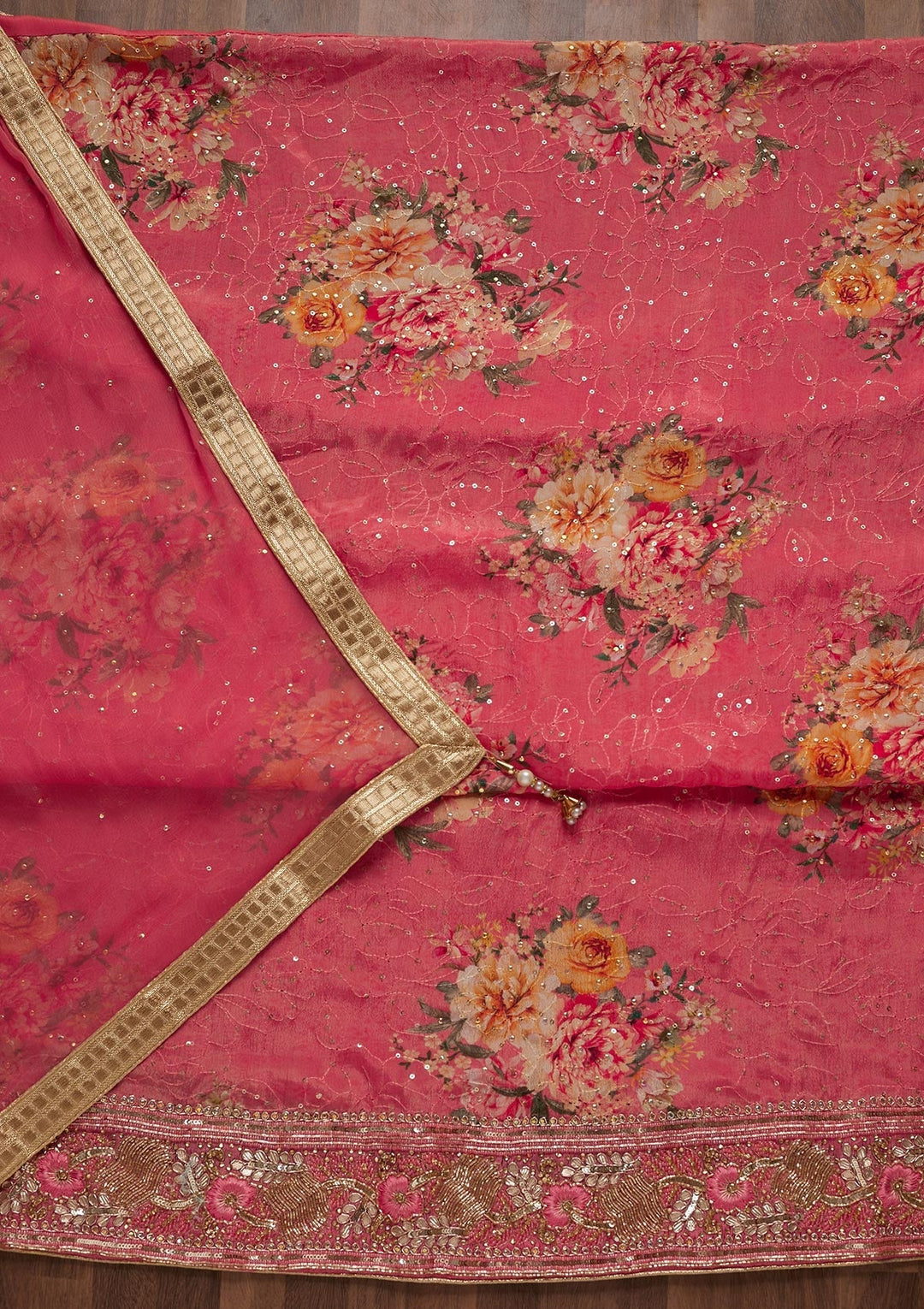 Pink Cutdana Semi Crepe Unstitched Salwar Suit - Koskii