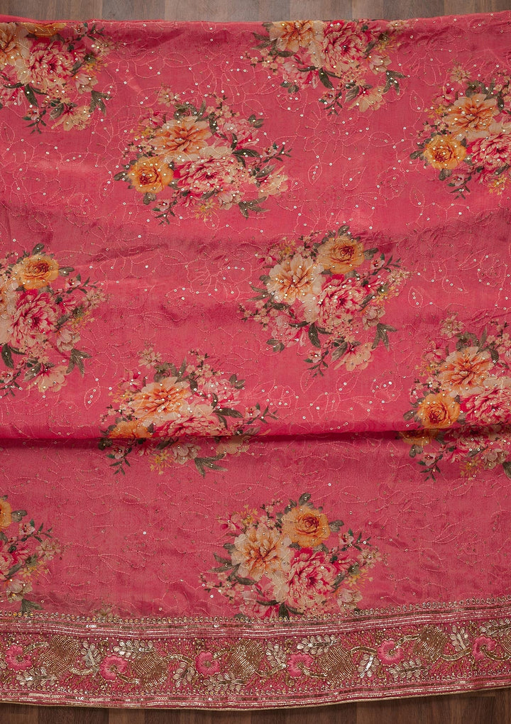 Pink Cutdana Semi Crepe Unstitched Salwar Suit - Koskii