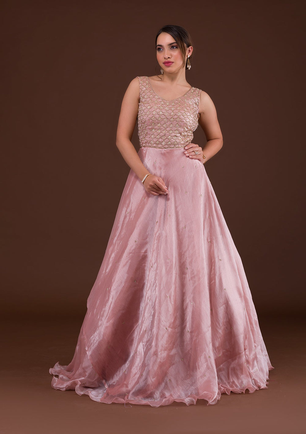 Pink Cutdana Shimmer Designer Gown-Koskii