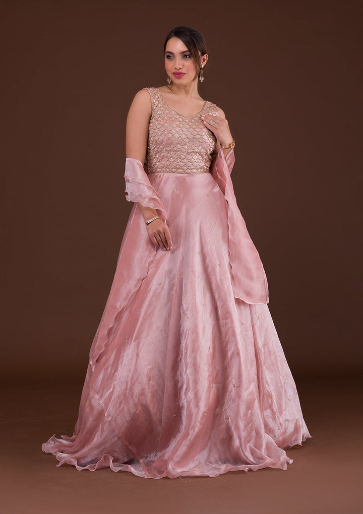 Pink Cutdana Shimmer Designer Gown-Koskii