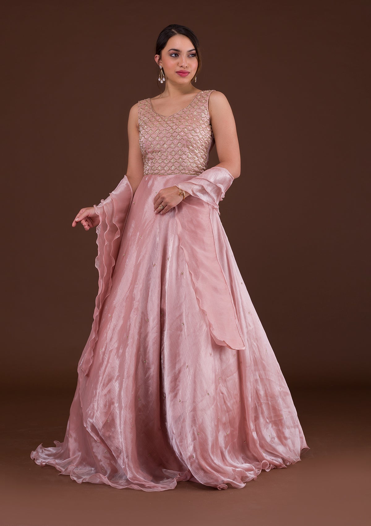 Pink Cutdana Shimmer Designer Gown-Koskii