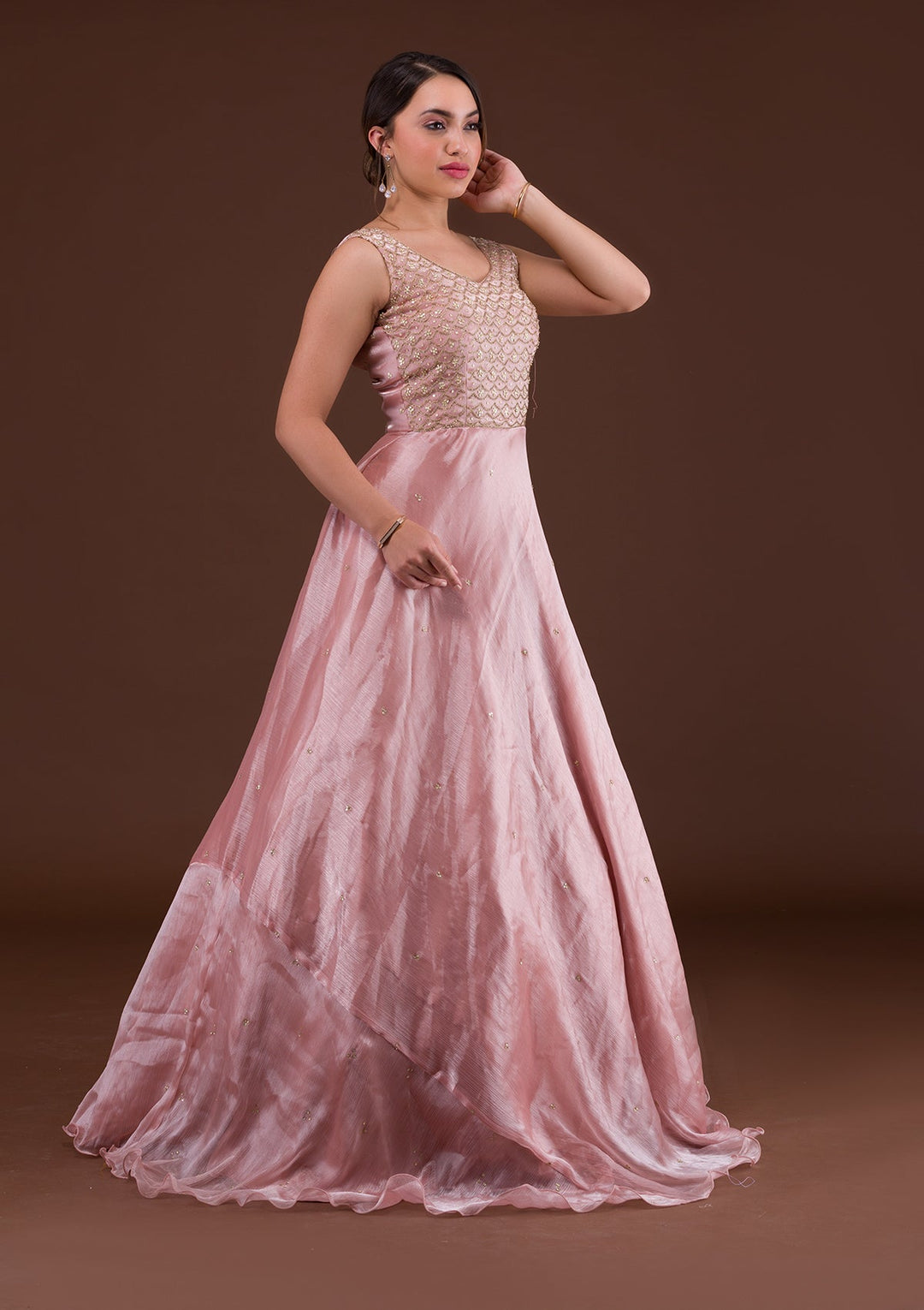 Pink Cutdana Shimmer Designer Gown-Koskii