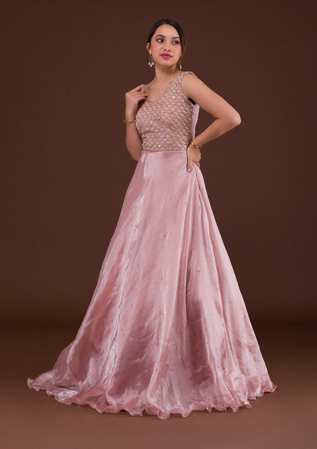 Pink Cutdana Shimmer Designer Gown-Koskii