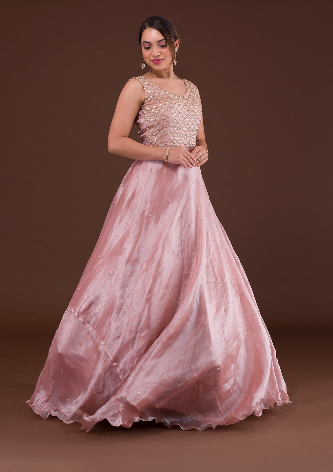 Pink Cutdana Shimmer Designer Gown-Koskii