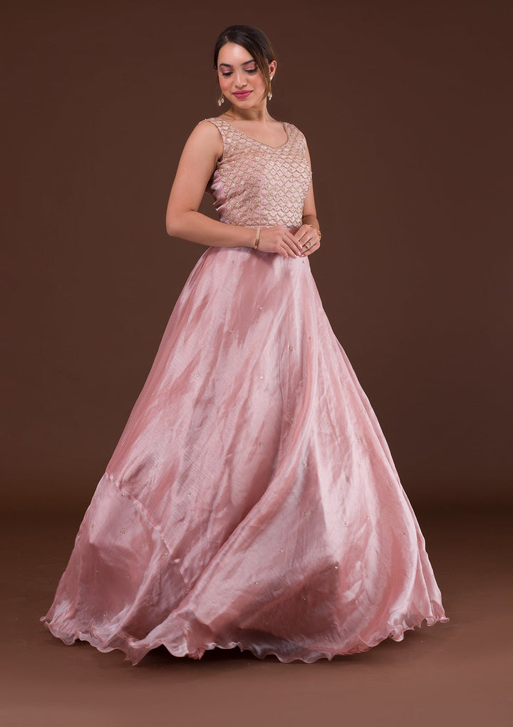 Pink Cutdana Shimmer Designer Gown-Koskii
