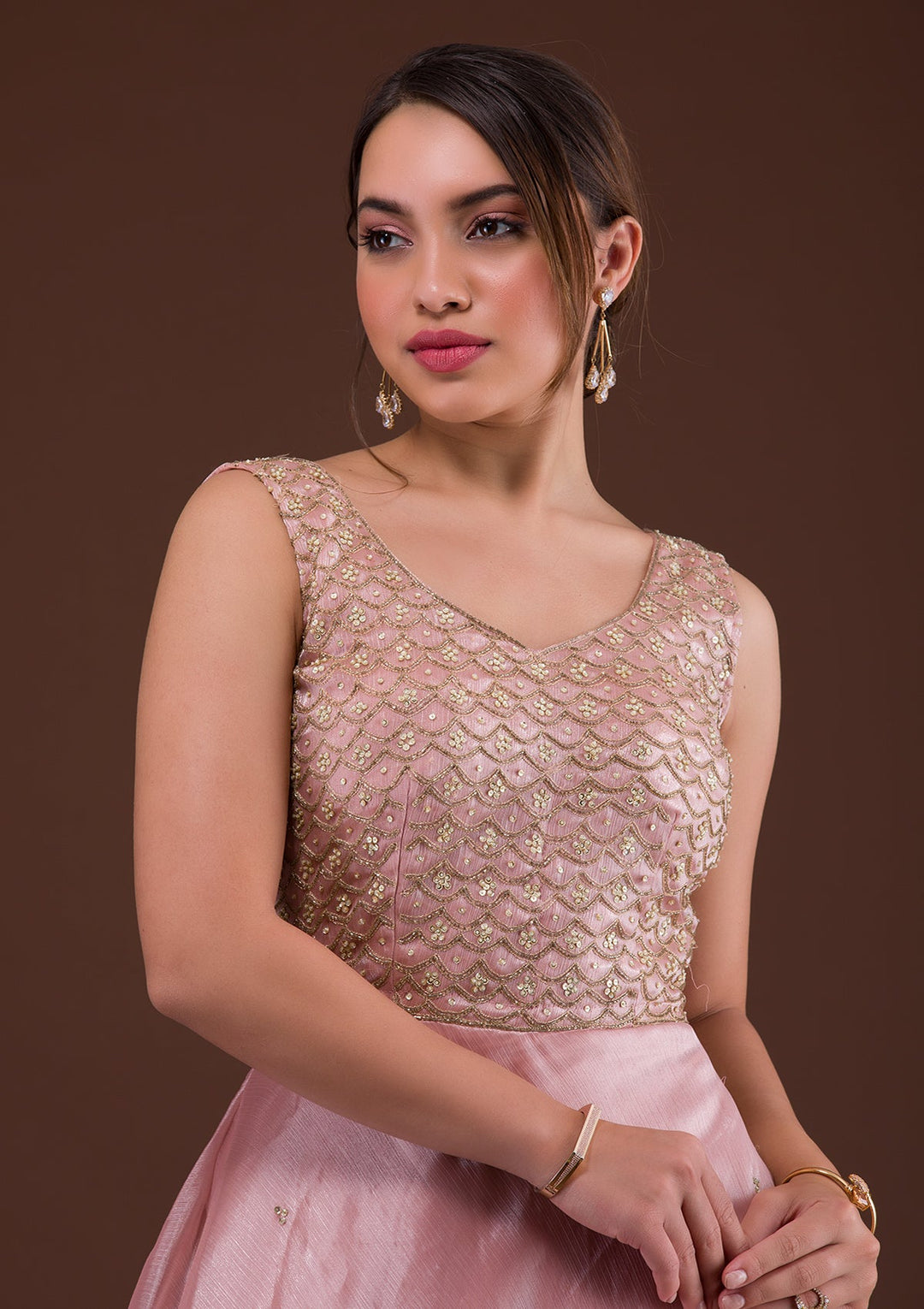 Pink Cutdana Shimmer Designer Gown-Koskii