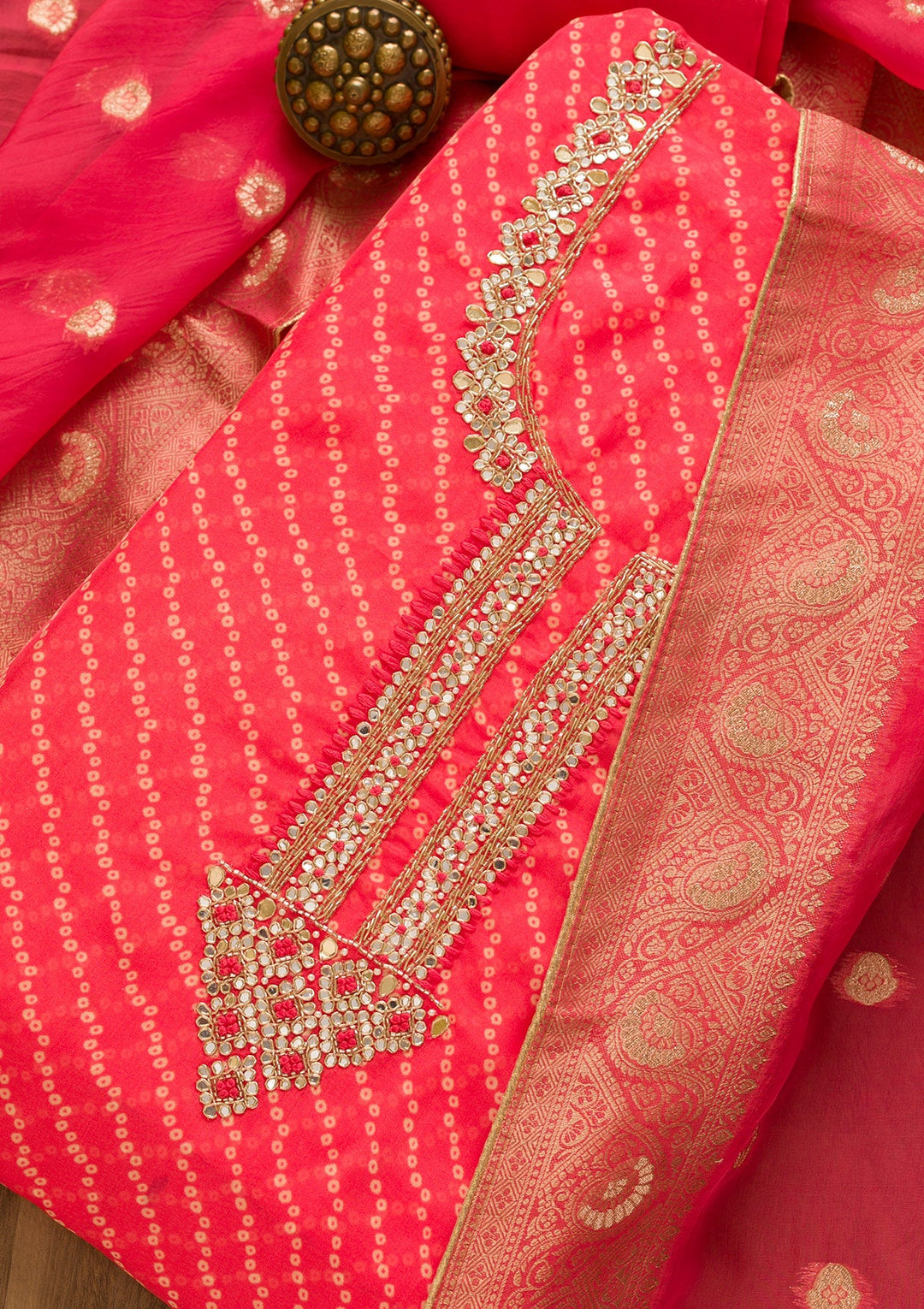 Pink Cutdana Tissue Unstitched Salwar Kameez-Koskii