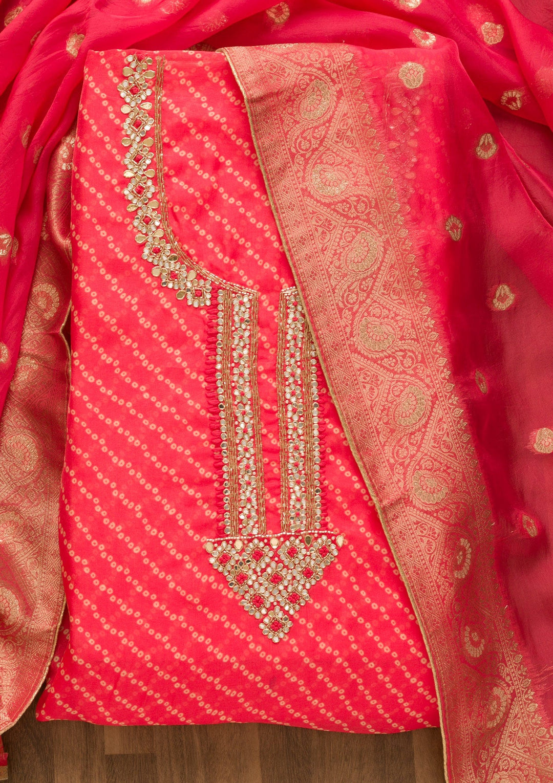 Pink Cutdana Tissue Unstitched Salwar Kameez-Koskii