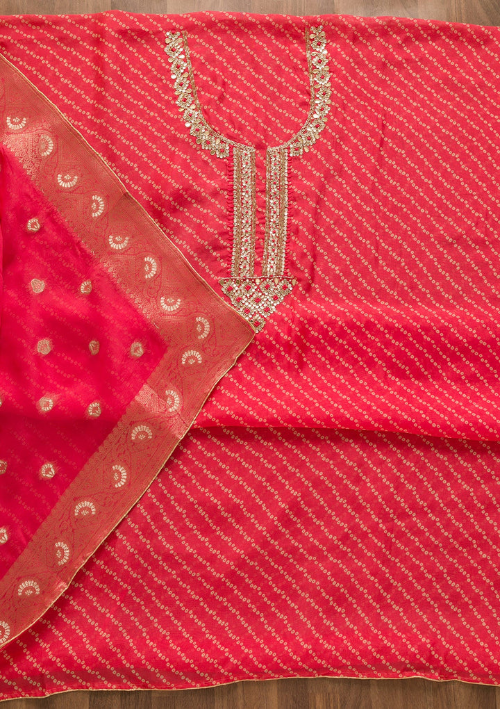 Pink Cutdana Tissue Unstitched Salwar Kameez-Koskii
