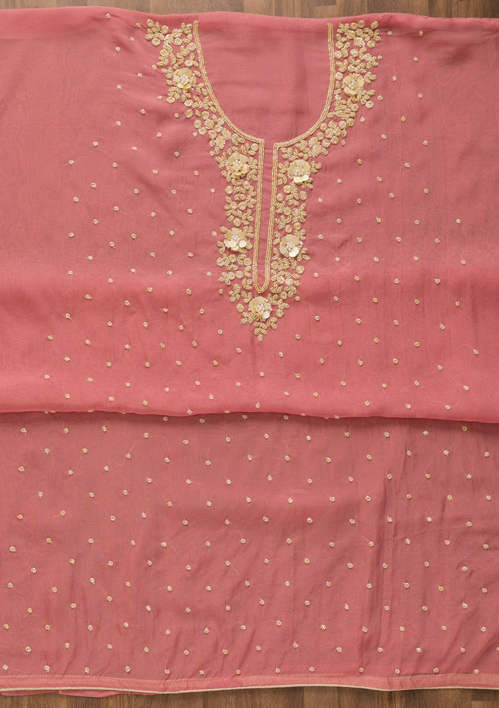 Pink Cutdana Organza Unstitched Salwar Kameez-Koskii