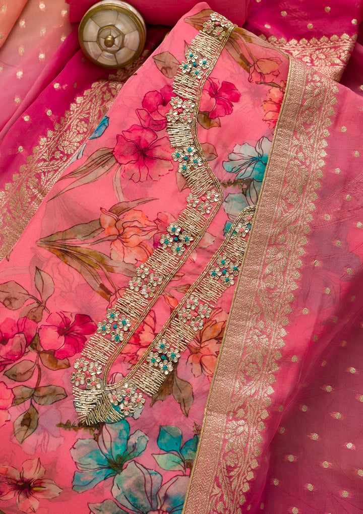 Pink Cutdana Tissue Unstitched Salwar Kameez-Koskii