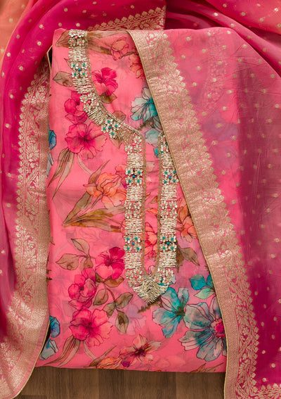 Pink Cutdana Tissue Unstitched Salwar Kameez-Koskii