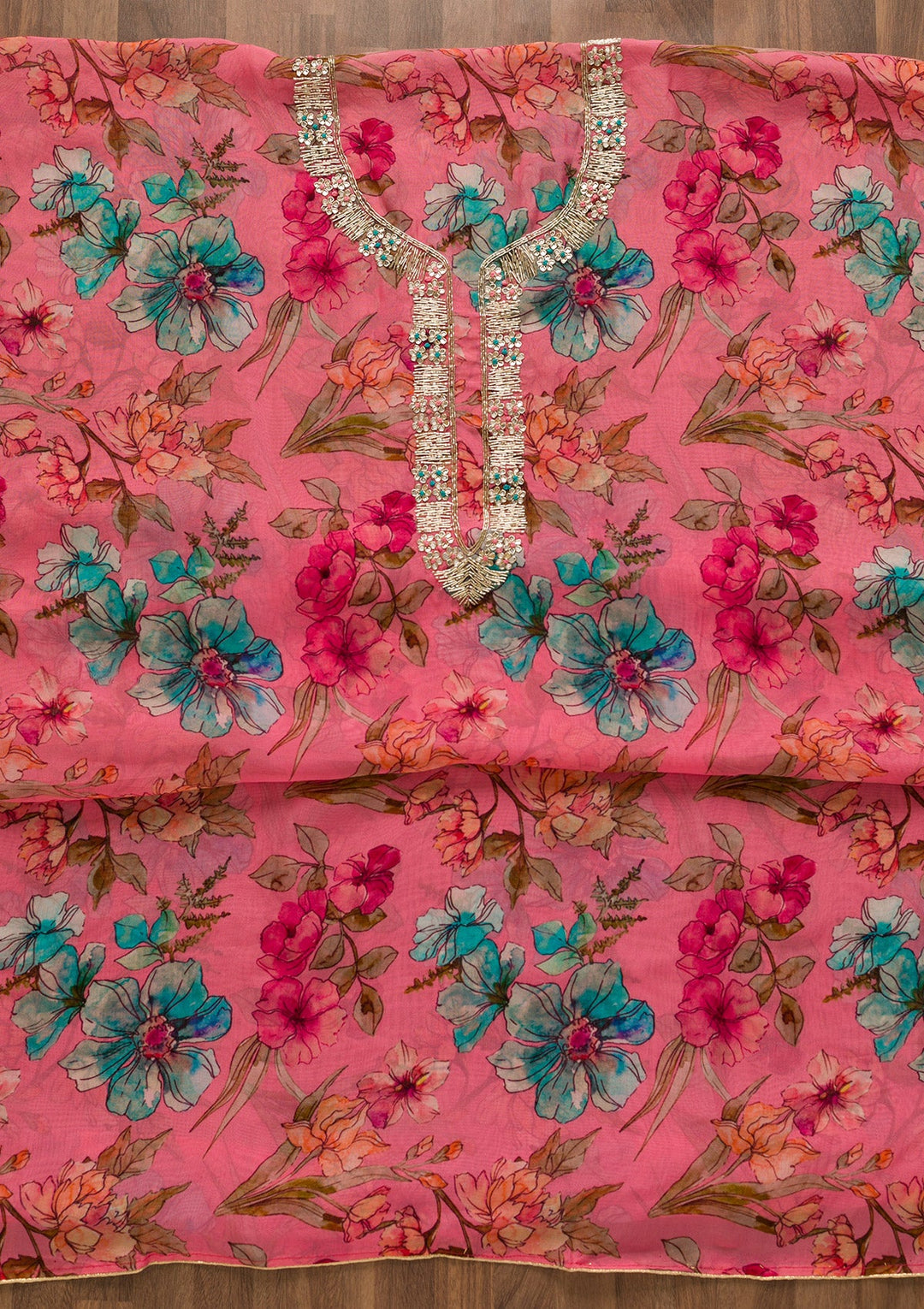 Pink Cutdana Tissue Unstitched Salwar Kameez-Koskii