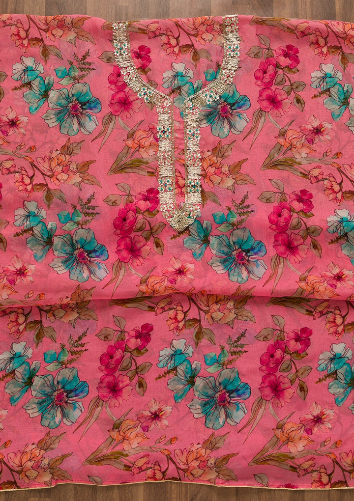 Pink Cutdana Tissue Unstitched Salwar Kameez-Koskii
