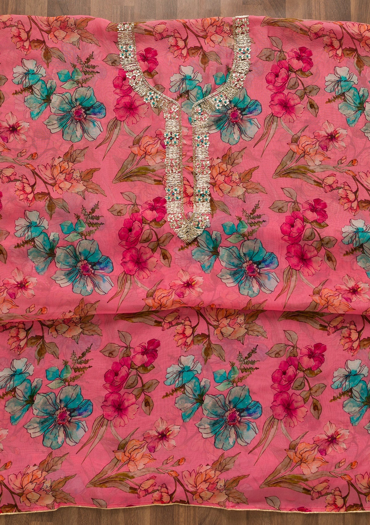 Pink Cutdana Tissue Unstitched Salwar Kameez-Koskii