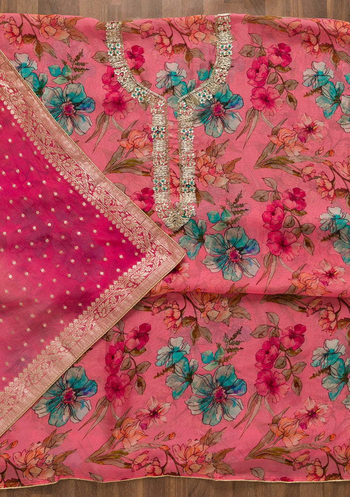 Pink Cutdana Tissue Unstitched Salwar Kameez-Koskii