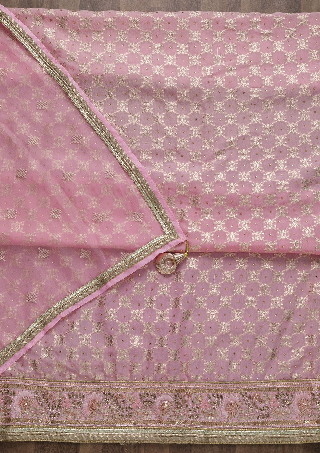 Pink Gotapatti Art Silk Unstitched Salwar Suit-Koskii