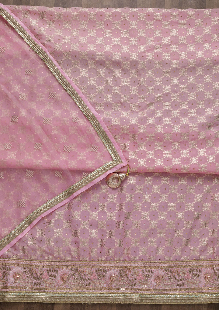 Pink Gotapatti Art Silk Unstitched Salwar Suit-Koskii