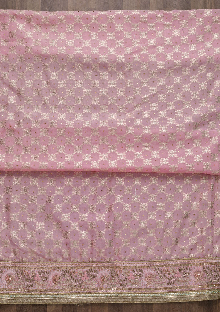 Pink Gotapatti Art Silk Unstitched Salwar Suit-Koskii