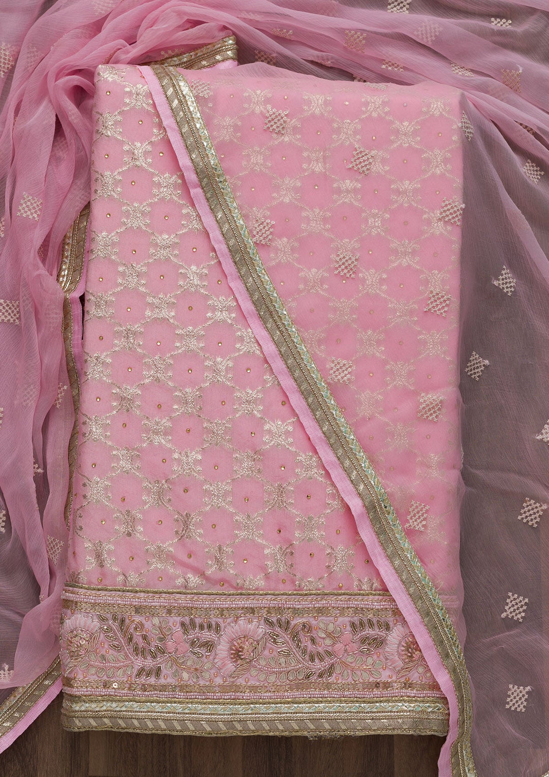 Pink Gotapatti Art Silk Unstitched Salwar Suit-Koskii