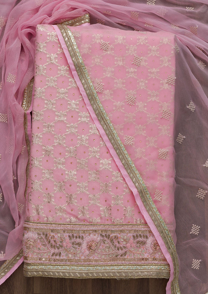Pink Gotapatti Art Silk Unstitched Salwar Suit-Koskii
