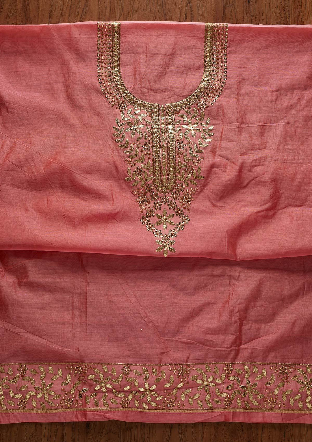 Pink Gotapatti Chanderi Designer Unstitched Salwar Suit - koskii